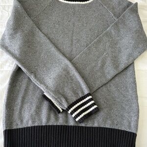 Lands' End Kids Gray Knit Sweater with Black and White Stripe Trim